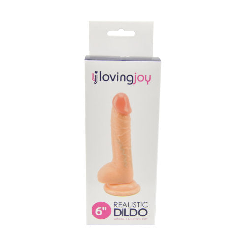Loving Joy - realistinen dildo kiveksillä ja imukupilla, 15 cm