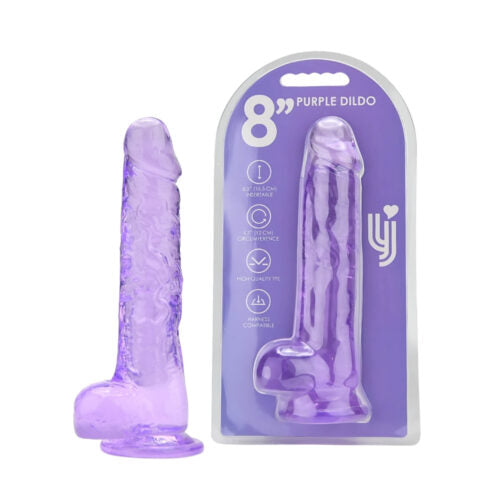 Loving Joy 8 tuuman dildo kiveksillä, violetti