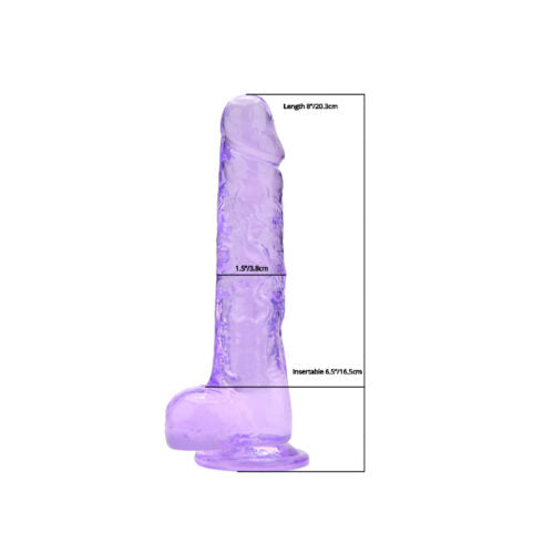 Loving Joy 8 tuuman dildo kiveksillä, violetti