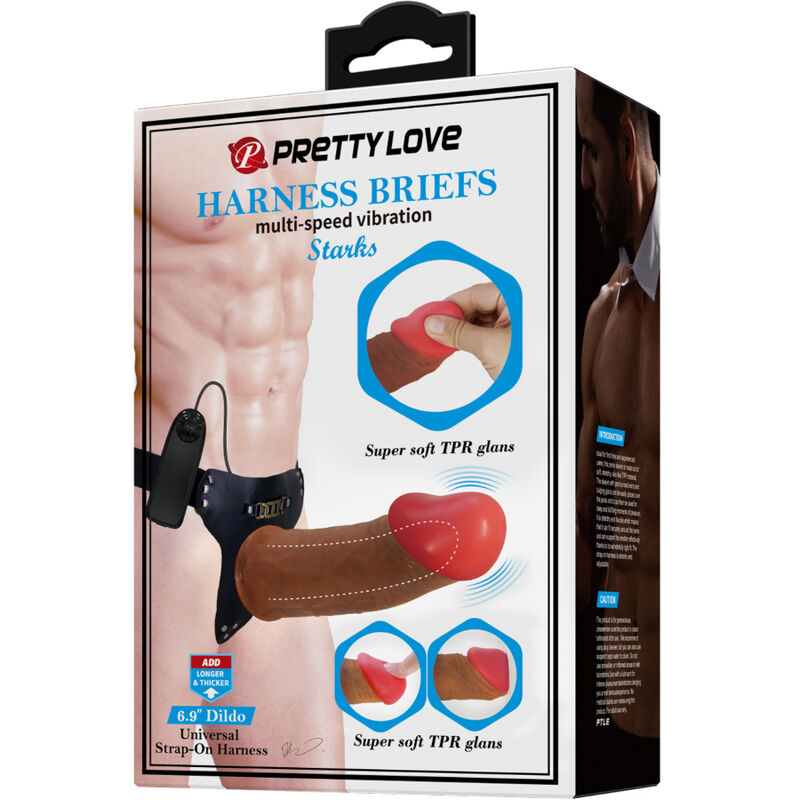 Prettylove -Harness-alushousut, moninopeuksinen tärinädildo 17,5 cm
